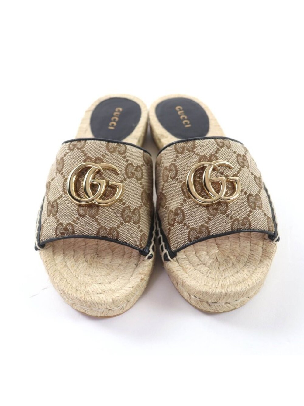 Gucci GG Canvas Marmont Espadrille Sandals Beige Gold 35 - Picture 4 of 13